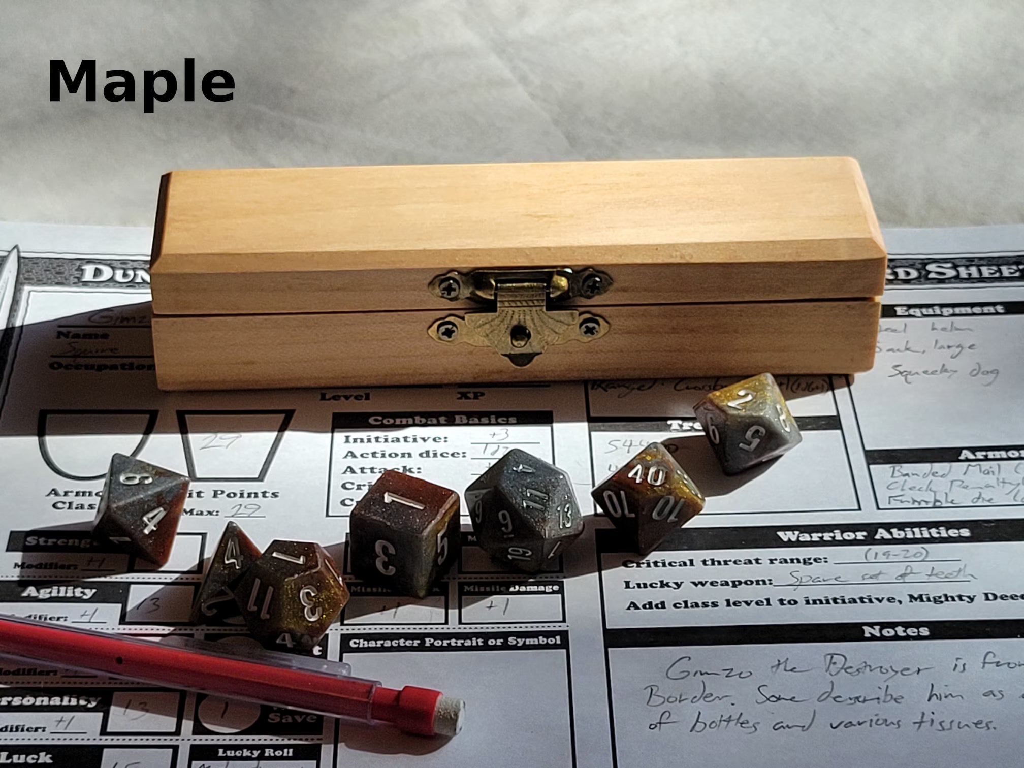 Handmade Wooden Dice Box - Velvet-Lined RPG Dice Storage