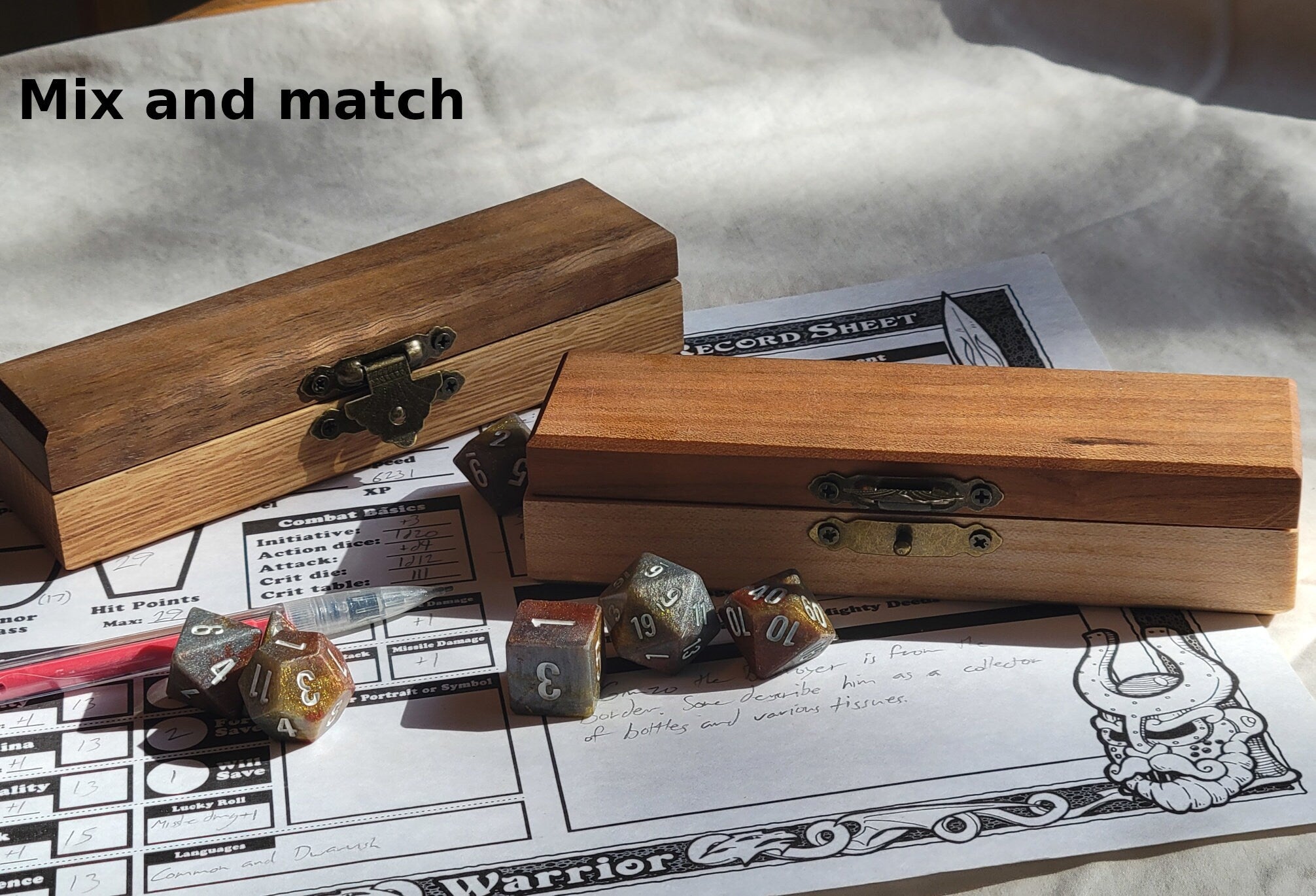 Handmade Wooden Dice Box - Velvet-Lined RPG Dice Storage