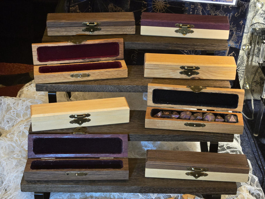 Handmade Wooden Dice Box - Velvet-Lined RPG Dice Storage