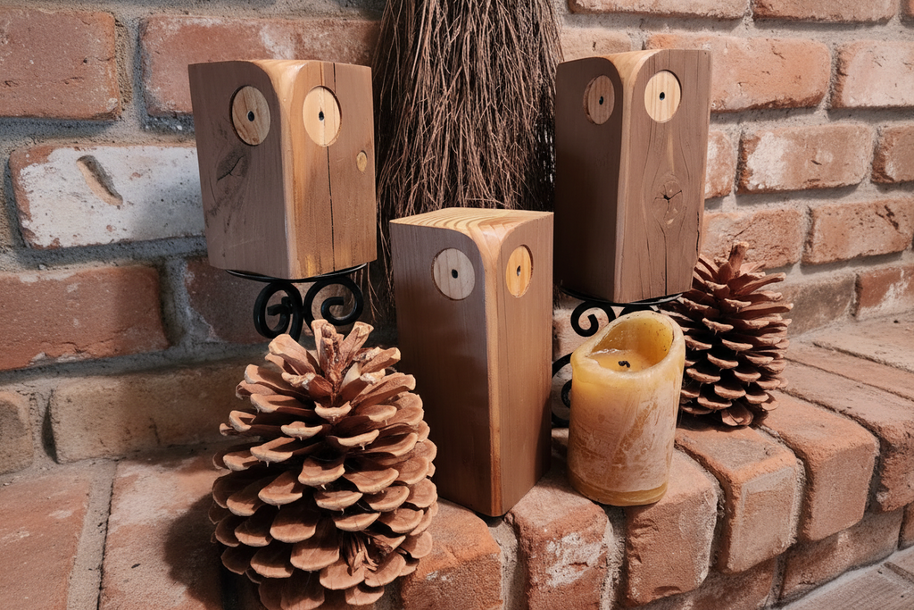 Wooden decorative owls - stylized home decor