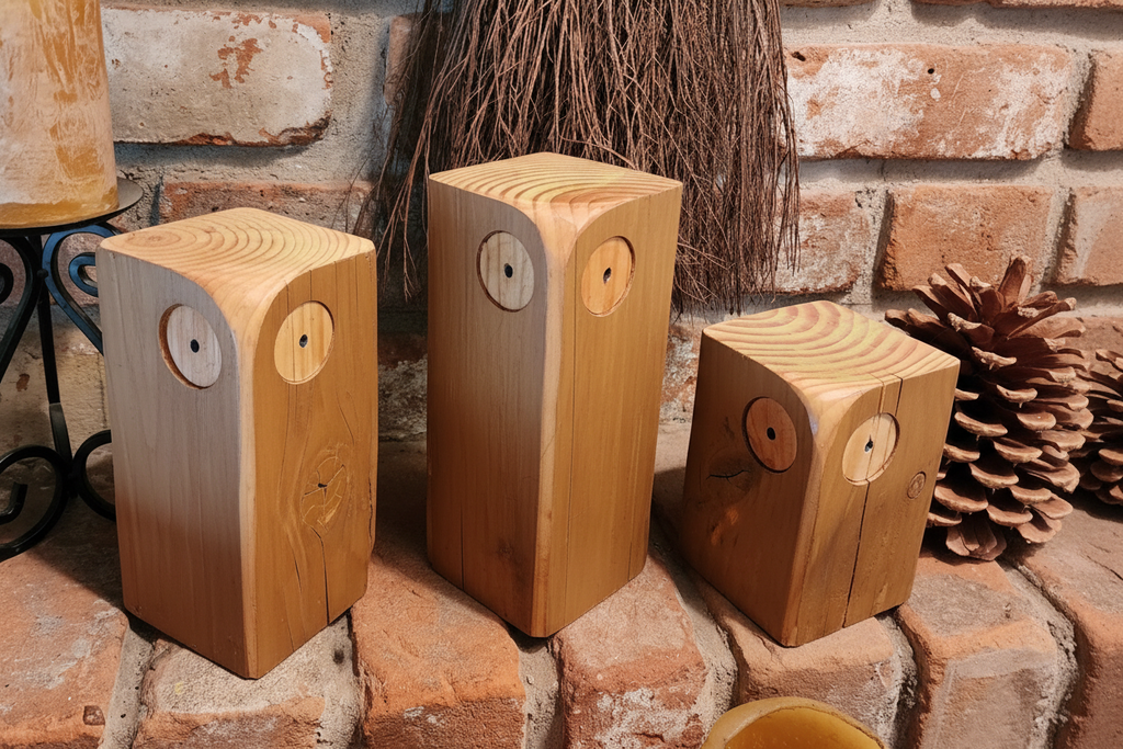 Wooden decorative owls - stylized home decor